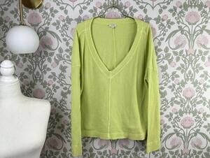 Pilcro from Anthropologie Bright Green Deep V-Neck Thermal Top - Size - Large